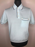 Vintage 1960s Italian Knitted Mod Polo Top in Blue with Striped Tip - Size M