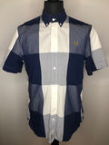 Fred Perry Button Down Short Sleeved Large Check Shirt in Blue and White - Size L