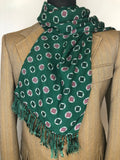 Vintage 1960s Geometric Circular Fringed Scarf in Green by Tootal - One Size