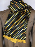Vintage 1960s Fringed Polka Dot Pure Lambs Wool Scarf in Black and Mustard by Sammy - One Size