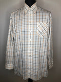 Vintage 1970s Dagger Collar Check Shirt in White and Orange - Size XL