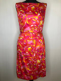 Vintage 1960s Silk Abstract Print Sleeveless Knee Length Dress in Pink - Size UK 10