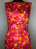 womens  vintage  sleevless  retro  pockets  pink  orange  multi  MOD  midi dress  midi  Dynasty  dress  back zip  A Line  60s  1960s  10