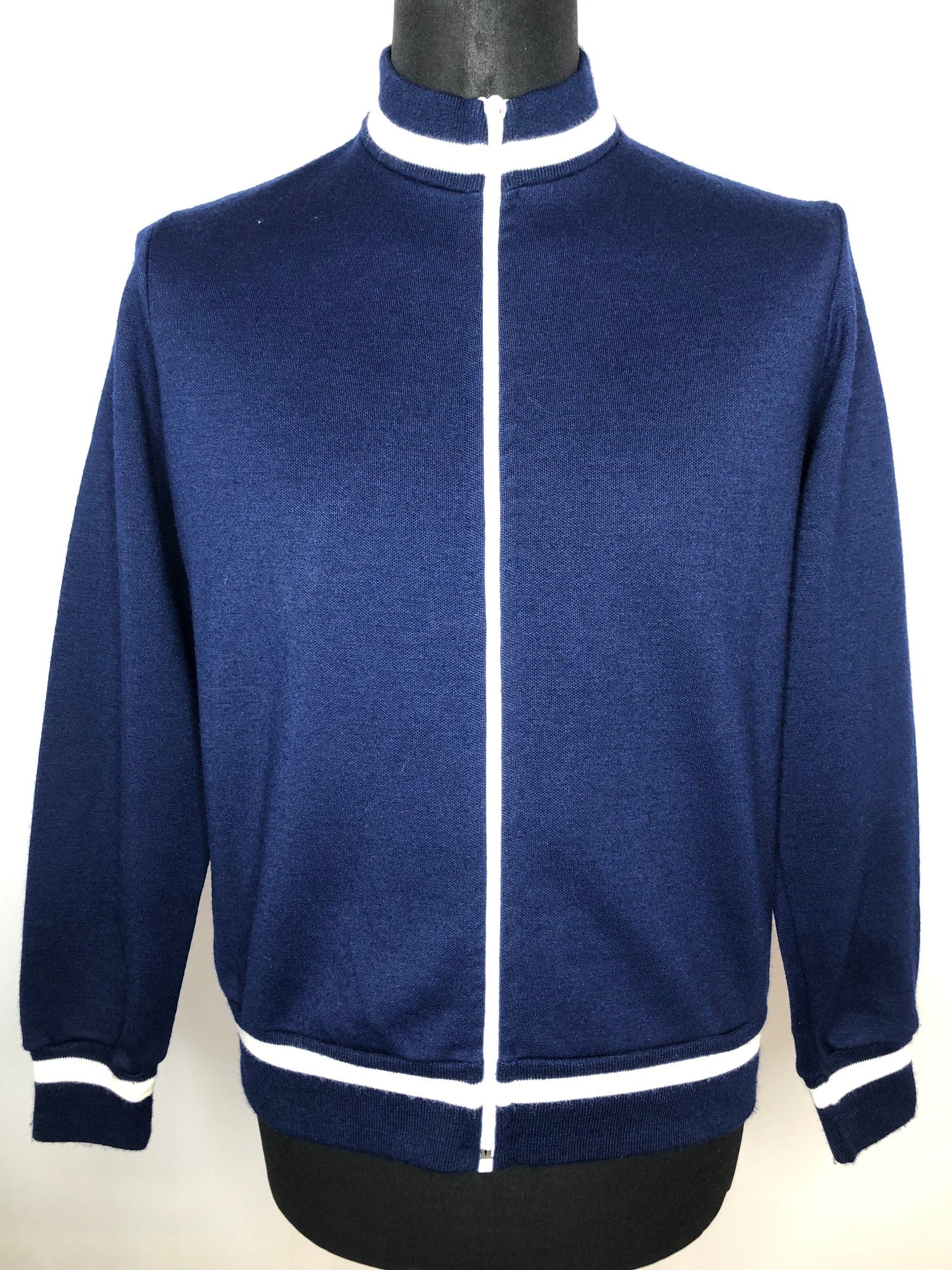 Vintage 1960s Zip up Track Top in Navy and White by Luippold