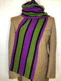 Vintage 1960s Wool Striped College Scarf in Purple and Green - One Size