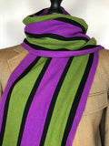 Wool Blend  wool  vintage  Urban Village Vintage  urban village  Stripes  striped  purple  One Size  MOD  green stripes  college scarf  black stripes  60s  1960s  100% Wool