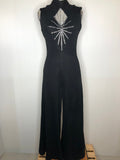 Vintage 1970s Palazzo Flared Diamante Disco Jumpsuit in Black - Size UK 10