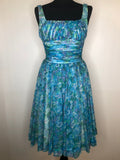 Vintage 1950s Blue Floral Print Dress by Gigi Young - Size UK 8