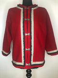 Vintage 1960s Wool Norwegian Embroidered Jacket in Red - Size UK 14