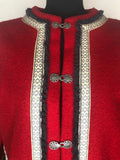 womens jacket  womens coat  womens  virgin wool  vintage  Urban Village Vintage  urban village  red  Norwegian jacket  norwegian  Jacket  festival  embroidered trim  coat  button  60s  1960s  14