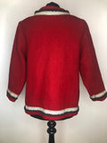 womens jacket  womens coat  womens  virgin wool  vintage  Urban Village Vintage  urban village  red  Norwegian jacket  norwegian  Jacket  festival  embroidered trim  coat  button  60s  1960s  14