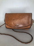 Vintage 1970s Tan Leather Embossed Braided Strap Shoulder Bag