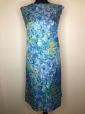 Vintage 1960s Floral Print Knee Length Mod Dress in Blue and Green - Size UK 14