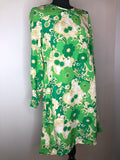 womens  white  vintage  retro  psychedelic  psych  MOD  long sleeved  knee length dress  knee length  green  floral print  floral dress  floral  dress  balloon sleeve  60s  1960s