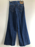 Vintage 1970s Wide Leg Flared Jeans in Blue by Huggers - Size UK 6 W24 L28