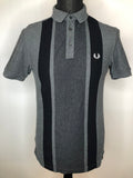 vintage  Urban Village Vintage  urban village  Three Button  summer  Stripes  stripe detailing  stripe detail  short sleeved  short sleeve  MOD  mens  M  Logo design  logo  Grey  Fred Perry  fred  embroidered logo  Cotton  button