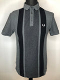 Fred Perry Striped Three Button Polo Top in Grey - Size M