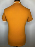 Yellow  white stripes  white logo  vintage  two button  twin tipped  summer  s  polo top  polo  mustard  mens  logo  Fred Perry  embroidered logo  Cotton