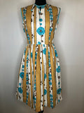 Vintage 1950s Stripe and Floral Print Cut Out Neckline Dress - Size UK 10