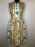 womens  vintage  urban village  swing dress  stripe panels  spring  rockabilly  multi  floral print  floral dress  floral  fitted waist  dress  day dress  cotton dress  brown  blue floral print  50s  1950s  10