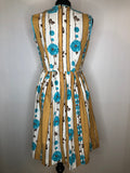 womens  vintage  urban village  swing dress  stripe panels  spring  rockabilly  multi  floral print  floral dress  floral  fitted waist  dress  day dress  cotton dress  brown  blue floral print  50s  1950s  10