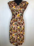 Vintage 1950s Floral Print Bow Front Belted Dress - Size UK 10