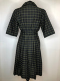 womens  waist belt  vintage  urban village  three quarter sleeve  rockabilly  purple  pleated dress  pleated  pleat front  Green  dress  double breasted  day dress  collared dress  collared  checked  check  50s  1950s  10