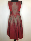 Vintage 1950s Two Tone Tie Waist Pleated Evening Dress in Red - Size UK 10