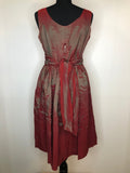 womens  vintage  valentines  urban village  two tone  tie back waist  ruched waist  round neck  rockabilly  red  pleat skirt  pleat front  party dress  party  floral dress  fitted waist  evening wear  dress  date night  Christmas  50s  1950s  10