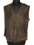 1960s Western Suede Fringed V-Neck Tunic Vest in Brown - Size L