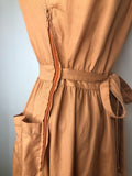 Vintage 1970s Does 1940s Land Girl Dress with Pockets in Brown - Size UK 8