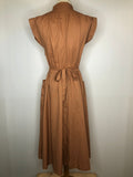 womens  vintage  Urban Village Vintage  urban village  turn over sleeves  tie back waist belt  summer dress  summer  short sleeve  short dress  long sleeves  front pockets  dress  collar  brown  8  70s  70  1970s