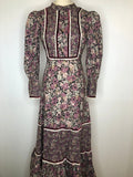 Vintage 1970s Floral Print Balloon Sleeve Victorian Style Maxi Dress - Size UK 4