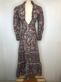 womens  vintage  victoriana  Victorian style  Victorian  velvet trim  Urban Village Vintage  urban village  retro  purple  maxi dress  long sleeves  long sleeve  long dress  hippie  high neck  floral dress  dress  crochet trim  collar  boho  balloon sleeves  balloon sleeve  70s  70  4  1970s