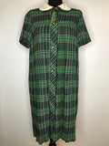 Vintage 1960s Button Through Dress with Double Rounded Collar in Green Check - Size UK 14