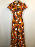 Vintage 1960s Psychedelic Cropped Flared Chain Detail Jumpsuit in Orange and Brown - Size UK 14