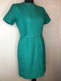 woven fabric  wool  womens  vintage  Turquoise  short sleeve  retro  MOD  knee length dress  knee length  green  dress  blue  60s  1960s  10