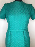woven fabric  wool  womens  vintage  Turquoise  short sleeve  retro  MOD  knee length dress  knee length  green  dress  blue  60s  1960s  10