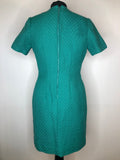 woven fabric  wool  womens  vintage  Turquoise  short sleeve  retro  MOD  knee length dress  knee length  green  dress  blue  60s  1960s  10