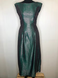 Vintage 1950s 1960s Lurex Metallic Evening Dress in Two Tone Green - Size UK 10