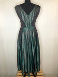 zip back  womens  vintage  shimmer  retro  print  pleated back  pink shimmer  party  metallic  lurex fabric  green  evening dress  evening  drop waist  dress  christmas  60s  60  50's  50  1960s  1960  1950s  10