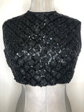 Vintage 1960s Disco Cropped Crochet and Sequin Top in Black by Blanes London - Size UK 10