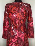 womens  vintage  Urban Village Vintage  urban village  summer dress  shimmer  scoop back  psychedelic  psych  pink shimmer  pink  metallic  maxi dress  maxi  lurex fabric  lurex  long sleeves  long sleeve  long dress  floral print  dress  backless  70s  70  1970s  10