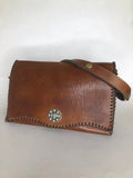 Vintage 60s 70s Tan Leather Twist Lock Adjustable Shoulder Bag