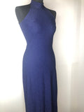 womens  vintage  Urban Village Vintage  urban village  studio 54  party dress  party  new year  metallic  maxi dress  lurex  long length dress  halter neck  halter  glittery  glitter  dress  disco dress  disco  christmas  button back neck  Blue  back zip  8  70s  1970s