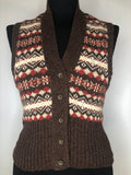Vintage 1970s Knitted Fairisle Waistcoat in Brown by Radley - Size UK 8