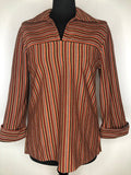 womens  vintage  V-Neck  top  stripey  stripes  striped  shirt  red  pull over design  multi  dagger  collar  brown  blouse  70s  1970s  12
