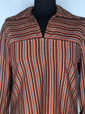 womens  vintage  V-Neck  top  stripey  stripes  striped  shirt  red  pull over design  multi  dagger  collar  brown  blouse  70s  1970s  12