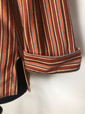 womens  vintage  V-Neck  top  stripey  stripes  striped  shirt  red  pull over design  multi  dagger  collar  brown  blouse  70s  1970s  12
