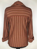 womens  vintage  V-Neck  top  stripey  stripes  striped  shirt  red  pull over design  multi  dagger  collar  brown  blouse  70s  1970s  12